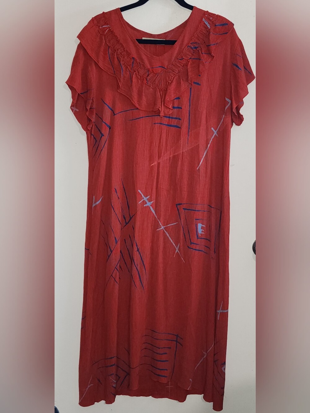 Vintage Women’s Red Ruffle Neck Casual House Dress